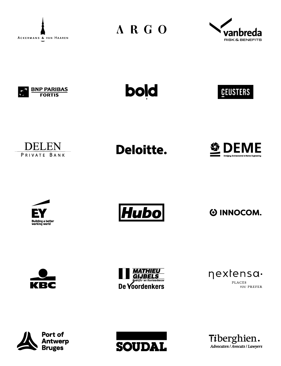 Overzicht logo's van bedrijfsponsors Middelheimmuseum