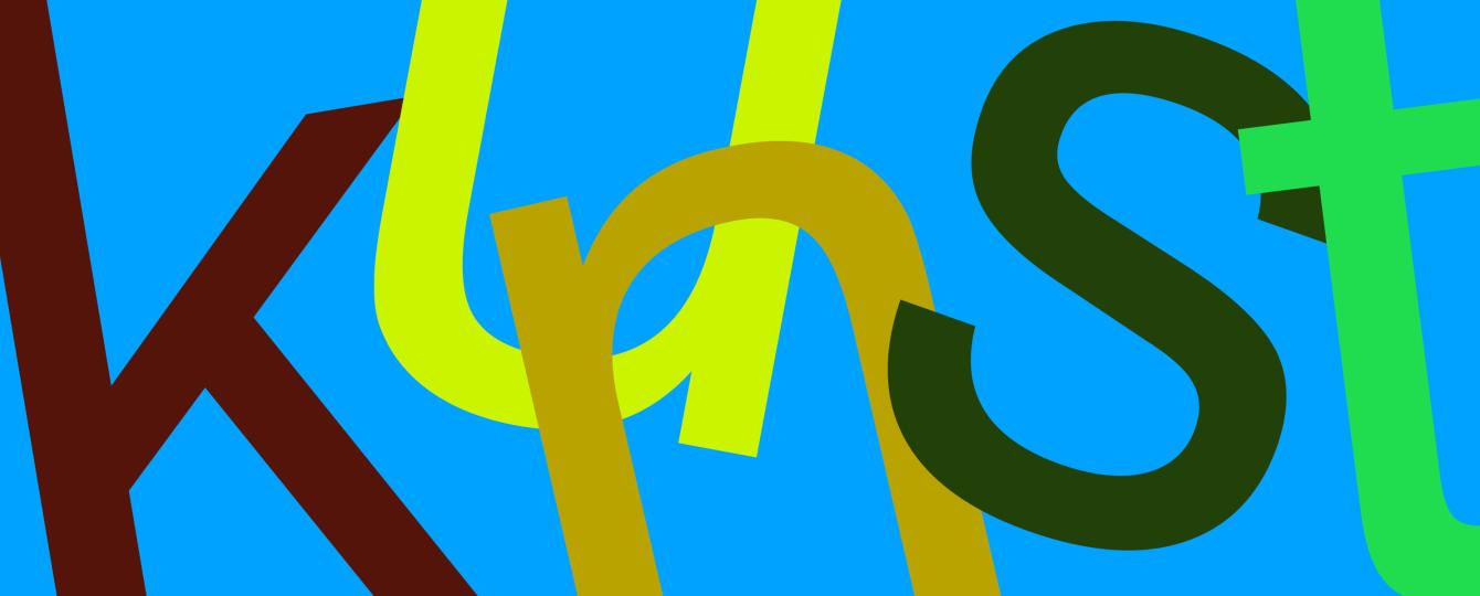 Cover Kunstkaarten lager onderwijs met letters kunst in verschillende kleuren op blauwe achtergrond